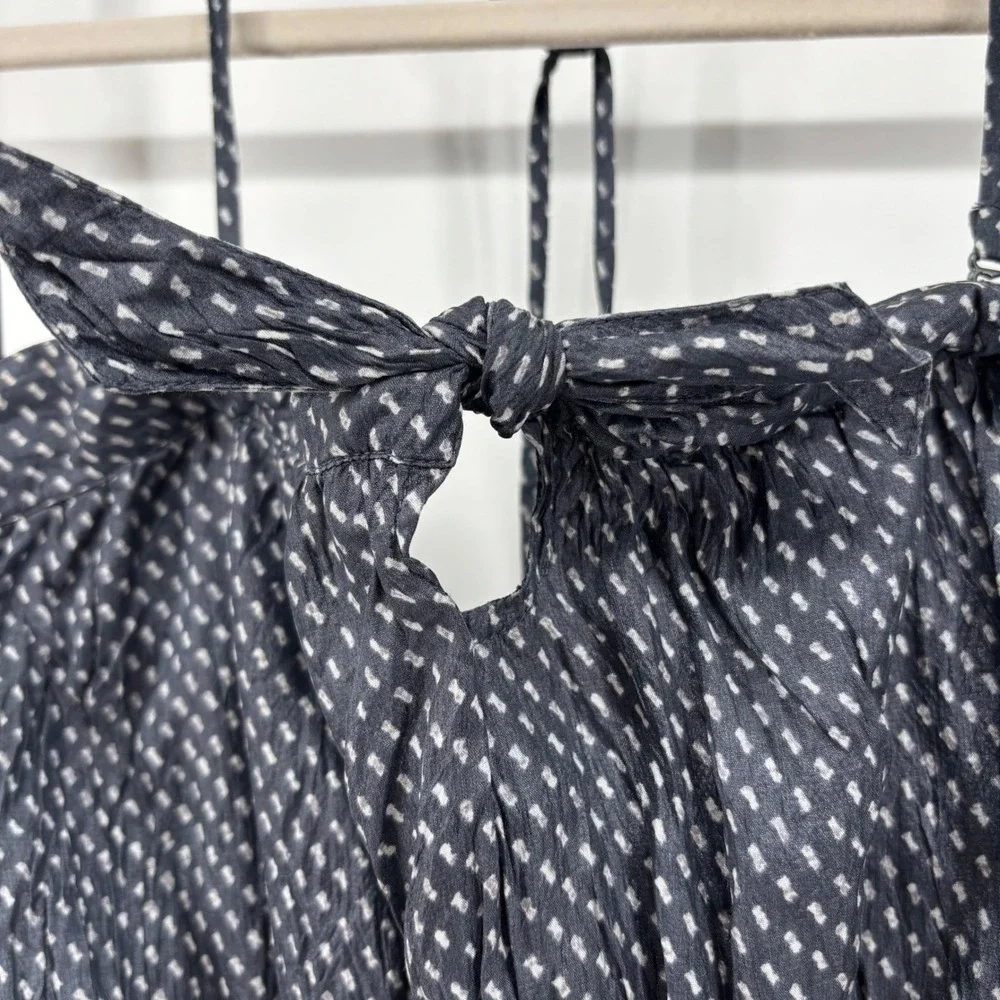 Gap Navy Blue Polka Dot Crinkle Silk Halter Handkerchief Hem Midi Dress Size 6 - Picture 3 of 15